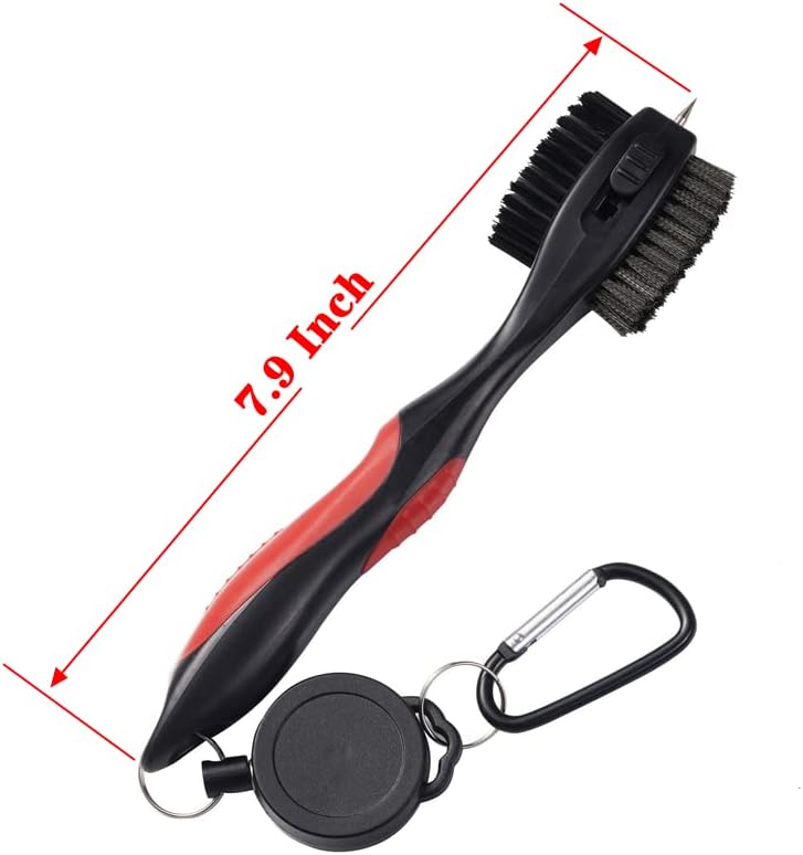 Lesunsul Golf Club Brushes, Golf Cleaning Tool, with Retractable Cleaning Nails, Nylon and Wire Bristles Oversize Double Brush Head with 2ft Retractable Zip-line Metal Buckle - Image 2